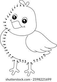 Dot to Dot Chick Farm Animal Isolated Coloring 