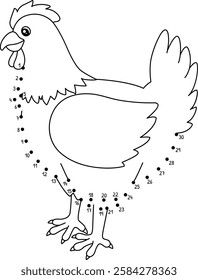 Dot to Dot Chicken Animal Isolated Coloring Page