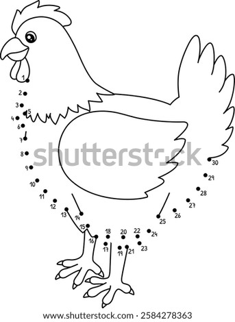 Dot to Dot Chicken Animal Isolated Coloring Page
