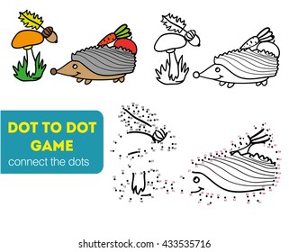 Dot to dot children game. Coloring and dot to dot educational game for kids. Cartoon character. Funny hedgehog