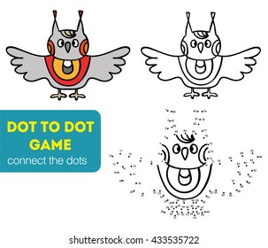 Dot to dot children game. Coloring and dot to dot educational game for kids. Cartoon character. Funny owl