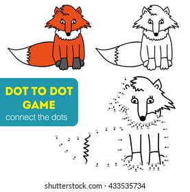 Dot to dot children game. Coloring and dot to dot educational game for kids. Cartoon character. Funny fox