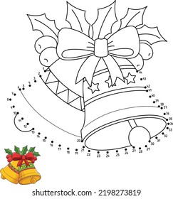 Dot to Dot Christmas Bell Isolated Coloring Page