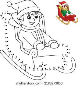 Dot to Dot Christmas Boy montando en Sleigh Coloring