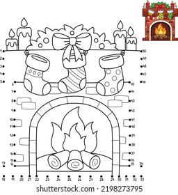 Dot to Dot Christmas Fireplace Coloring Page
