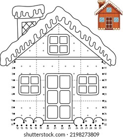 Dot to Dot Christmas Gingerbread House Coloring 