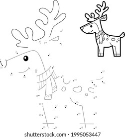 Dot To Dot Christmas Puzzle For Children. Connect Dots Game. Deer Vector Illustration