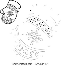 Dot to dot Christmas puzzle for children. Connect dots game. Mittens vector illustration