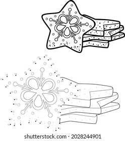 Dot to dot Christmas puzzle for children. Connect dots game. Christmas cookies vector illustration