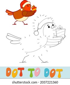 Dot to dot Christmas puzzle. Connect dots game. Bird vector illustration