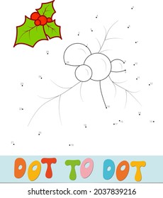 Dot to dot Christmas puzzle. Connect dots game. Holly vector illustration