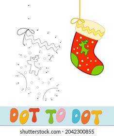 Dot to dot Christmas puzzle. Connect dots game. Sock vector illustration
