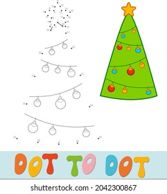 Dot to dot Christmas puzzle. Connect dots game. Christmas tree vector illustration