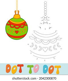 Dot to dot Christmas puzzle. Connect dots game. Christmas ball vector illustration