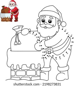 Dot to Dot Christmas Santa Chimney Coloring Page