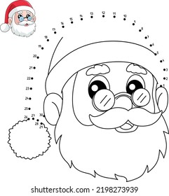 Dot to Dot Christmas Santa Head Coloring Page