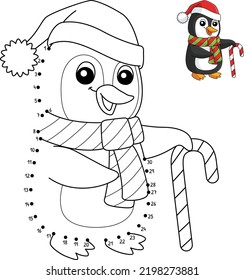 Dot to Dot Christmas Santa Penguin Coloring Page