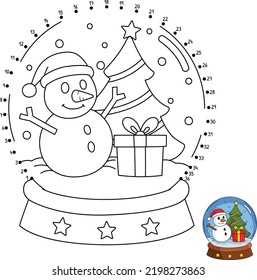 Dot to Dot Christmas Snow Globe Isolated Coloring 