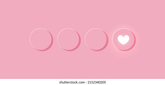 Decoración de la línea circular de punto con forma cardíaca en diseño neumórfico sobre fondo rosa suave. Vista superior. Ilustración del vector