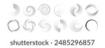 Dot circle pattern. Concentric vortex circles, circular ripple lines design. PNG. Dynamic abstract black spiral. White round dotted frames set isolated on black background.	