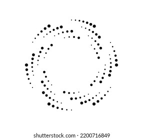 Dot circle speed lines for emblem, design and comic book. Abstract round geometric shape. Halftone graphic striped texture. Circular motion lines. Vector illustration isolated on white background.