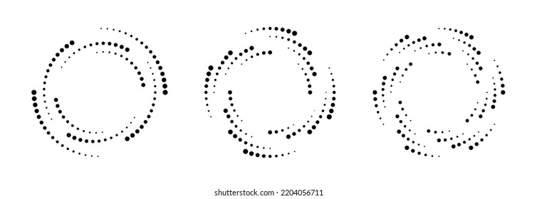 Dot circle speed lines for emblem, design and comic book. Abstract round geometric shape. Halftone graphic striped texture. Circular motion lines. Vector illustration isolated on white background.