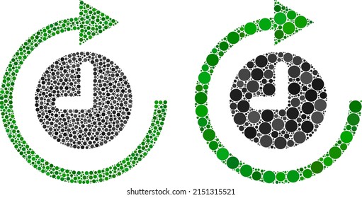 Dot clockwise rotation icon. Mosaic clockwise rotation icon constructed from round elements in various sizes and color tones. Vector round items are arranged into mosaic clockwise rotation icon.