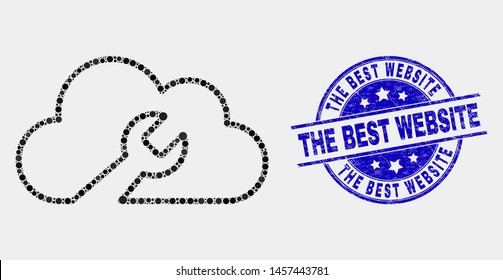 Dot cloud wrench mosaic pictogram and The Best Website seal stamp. Blue vector rounded grunge seal stamp with The Best Website caption. Vector collage in flat style.