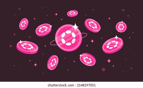 DOT coins falling from the sky. DOT cryptocurrency concept banner background.