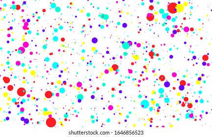 Dot color background. Vector illustration. Abstract bright colored dotted circles. Falling color dots. Eps10.