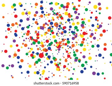 Dot color background. Vector illustration. Abstract bright colored dotted circles. Falling color dots. Eps10.