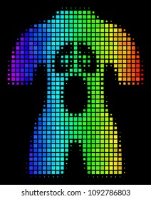 Dot colorful halftone human anatomy icon drawn with spectral color variations with horizontal gradient on a black background.