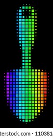 Dot colorful halftone scoop shovel icon using spectral color variations with horizontal gradient on a black background. Colorful vector composition of scoop shovel pictogram combined of square pixels.