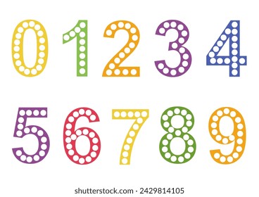 Dot a dot colorful numbers for kids. Numbers from 0 to 9. Dot marker worksheet.