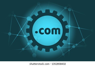 Dot com domain name. Internet and web telecommunication concept. Molecule And Communication Background. Connected lines with dots.