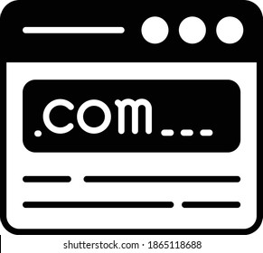 Dot Com Domain Url Vector Icon Design, Cloud Computing And Web Hosting Services Symbol On White Background, Tld .com Register Concept, Domain Registerar Sign