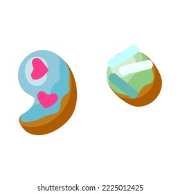 Dot and comma in donut font vector illustration. Design of punctuation marks from chocolate donut or cookie with icing. Food, dessert, typography concept for bakery or cafe