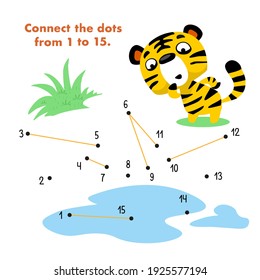 Dot to Dot. Connect dots from 1 to 15. Game for kids. Paper boat. Vector illustration.