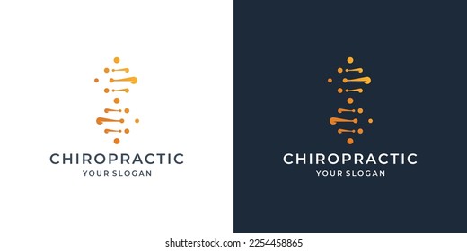 dot connected chiropractic logo template. spine bone dna dots tech logo design inspiration