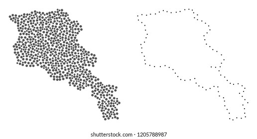 Dot and Contour map of Armenia created with dots. Vector gray abstraction of map of Armenia. Connect the dots educational geographic drawing for map of Armenia.