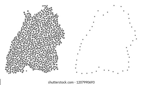 Dot and Contour map of Baden-Wurttemberg State formed with dots. Vector gray abstraction of map of Baden-Wurttemberg State.