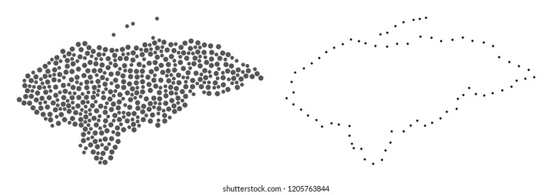 Dot and Contour map of Honduras designed with dots. Vector gray abstraction of map of Honduras. Connect the dots educational geographic drawing for map of Honduras.