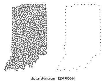 Dot and Contour map of Indiana State created with dots. Vector gray abstraction of map of Indiana State. Connect the dots educational geographic drawing for map of Indiana State.