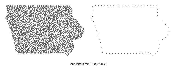 Dot and Contour map of Iowa State designed with dots. Vector grey abstraction of map of Iowa State. Connect the dots educational geographic drawing for map of Iowa State.