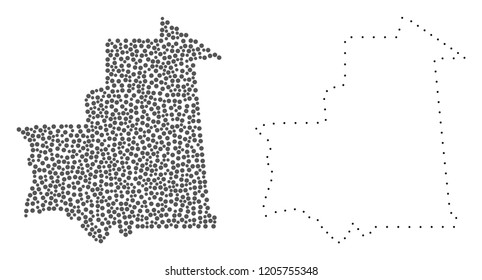 Dot and Contour map of Mauritania created with dots. Vector gray abstraction of map of Mauritania. Connect the dots educational geographic drawing for map of Mauritania.