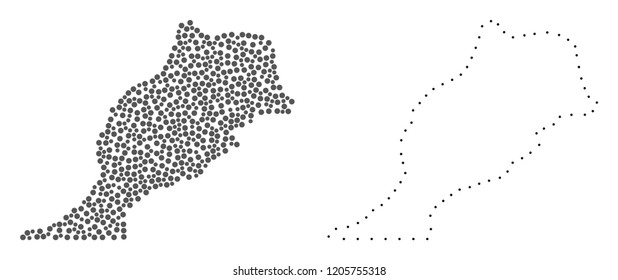 Dot and Contour map of Morocco created with dots. Vector gray abstraction of map of Morocco. Connect the dots educational geographic drawing for map of Morocco.