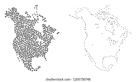 Dot and Contour map of North America created with dots. Vector grey abstraction of map of North America. Connect the dots educational geographic drawing for map of North America.