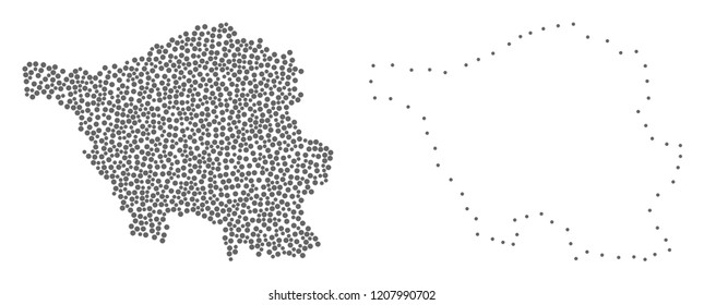 Dot and Contour map of Saarland created with dots. Vector grey abstraction of map of Saarland. Connect the dots educational geographic drawing for map of Saarland.
