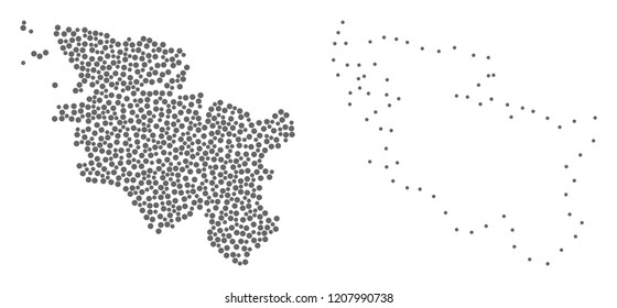 Dot and Contour map of Schleswig-Holstein State composed with dots. Vector gray abstraction of map of Schleswig-Holstein State.