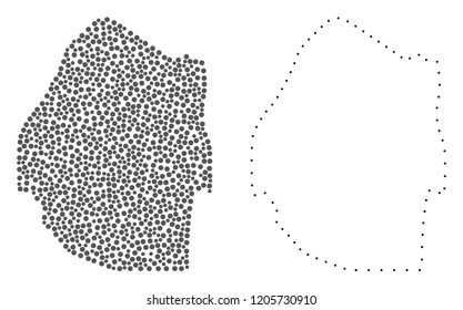 Dot and Contour map of Swaziland formed with dots. Vector gray abstraction of map of Swaziland. Connect the dots educational geographic drawing for map of Swaziland.